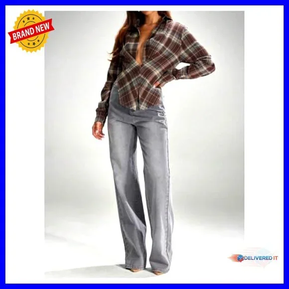 Long Sleeve Plaid Button Down Blouse, Loose Fit, Casual Top - Picture 5 of 5